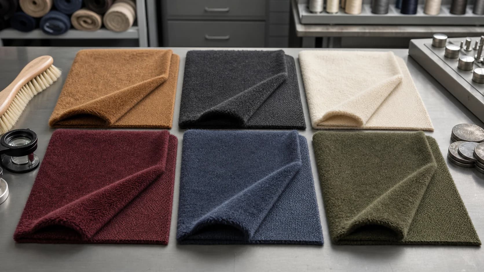 French terry loop-back and brushed fleece samples compared by face and reverse